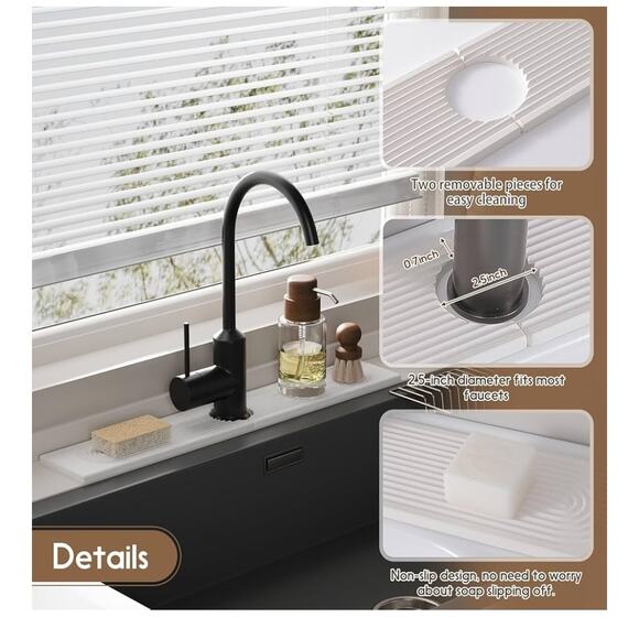Faucet Mat for Kitchen Sink, Long 23.6'' Super Absorben.White. - Picture 4 of 6